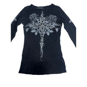 Crystal Wearables Black Crystal Ribbed Long sleeve Womens Size Small